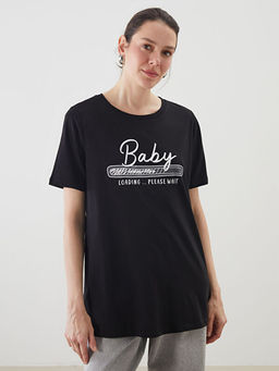 Bisiklet Yaka Bask?l? Hamile Ti??rt