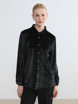 Parlak G?r?n?ml? Kad?n Kadife G?mlek