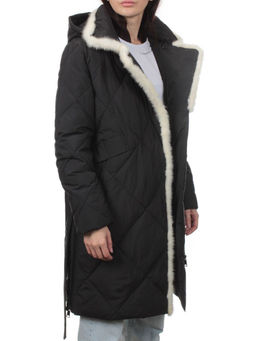 309 BLACK/WHITE Пальто зимнее стеганое женское (200 гр. холлофайбер, натуральная норка) - Fashion фото 6