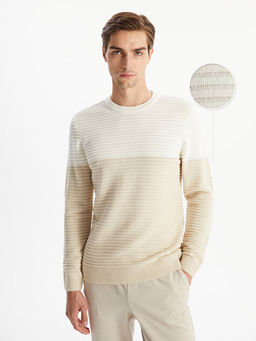 Bisiklet Yaka Uzun Kollu Renk Bloklu Erkek Triko Kazak