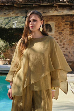 Yesil Onu Dugme Detayl? Oversize Ince Dokumlu Dokuma Bluz TWOSS26BZ00653 - Trendyolmilla фото 2