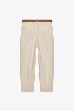 LINEN BELTED STRAIGHT-LEG TROUSERS - Zara фото 9
