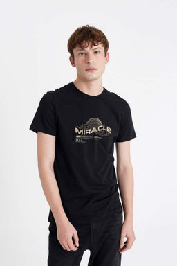 Облегающая футболка с коротким рукавом и круглым вырезом с принтом - Defacto фото 4