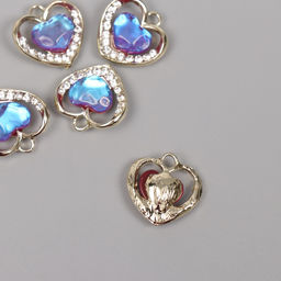 Цена за 5 шт. Декор для творчества металл, стразы «Сердце океана», золото, голубой, 1.7×1.7×0.5 см