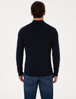 Lacivert Regular Fit Y_n Kar___ml_ Polo Yaka Basic Triko Kazak - Cacharel фото 5