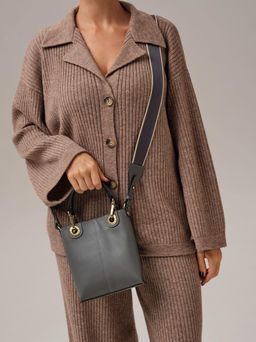 Сумка кожаная кросс-боди Deboro 30347 серый/сафьяно