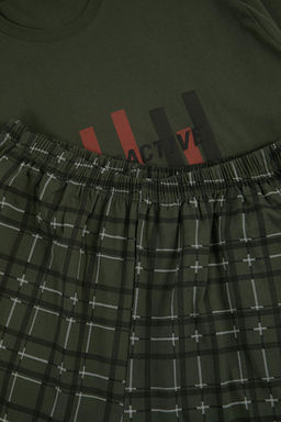 Yesil Buyuk Beden Regular/Normal Kesim Bask?l? Alt Ekose Desen Pijama Tak?m? TMNSS26AI00011