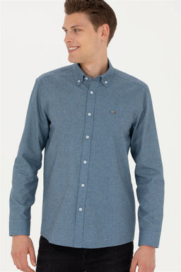 Мужская голубая рубашка с длинным рукавом