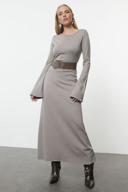 TRENDYOLMILLA Vizon Midi Triko Kemerli Elbise TWOAW25EL00034  фото 6