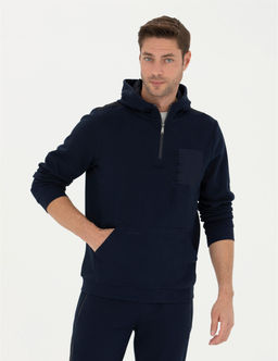 Lacivert Regular Fit Kap__onlu Sweatshirt