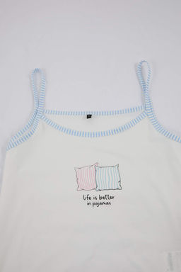 Beyaz-Mavi Bask?l? Cizgili Bel Detayl? Orme Pijama Tak?m? THMSS26PT00086 - Trendyolmilla фото 7