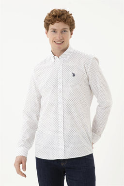 Мужская бежевая белая рубашка с принтом