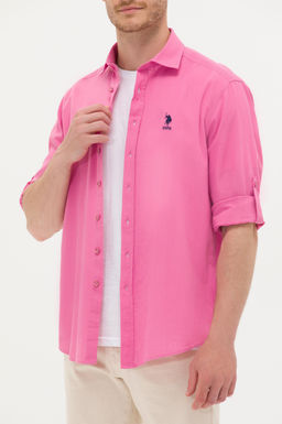 U. S. Polo Assn Мужская розовая базовая рубашка из льна - U.s. polo assn фото 6