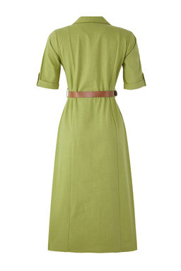 Trendyolmilla Haki Kemerli Keten Kar?s?ml? Cep Detayl? Midi Dokuma Gomlek Elbise TWOSS25EL00704  фото 7