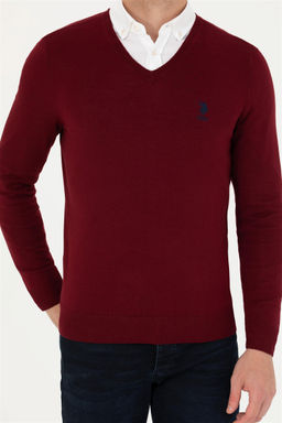 U. S. Polo Assn / Мужской бордово-красный базовый свитер - U.s. polo assn фото 6