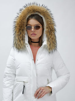 Куртка ПРЕМИУМ КЛАССА зимняя с мехом ЕНОТА, белого цвета - Mtforce фото 8