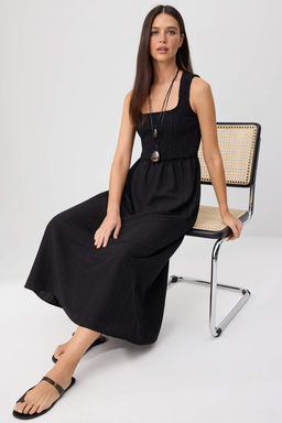 Siyah Gipe Detayl_ Kare Yaka A Kesim Maxi Dokuma Elbise TWOSS26EL00775 - Trendyolmilla фото 2
