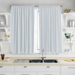 Шторы для кухни, 2шт 148х160см "Марина Дор" полоса, на шторной ленте, рогожка, хлопок "Премиум" 186г/м2, упаковка классическая 28х41см, "Домашняя мода" (Россия)