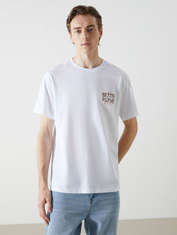 Bisiklet Yaka K?sa Kollu Bask?l? Penye Erkek Ti??rt