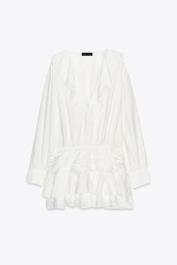 EMBROIDERED RUFFLE SHORT DRESS - Zara фото 7
