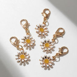 Цена за 5 шт. Шарм подвеска «Ромашка», бело-жёлтый в золоте