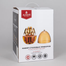 НАБОР СТОЛОВЫХ ПРИБОРОВ НА ВРАЩАЮЩЕЙСЯ ПОДСТАВКЕ, 24ПР., СТАЛЬ 18/10, ПВД ПОКРЫТИЕ - Agness фото 2