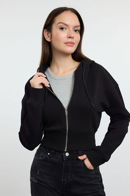 Siyah Crop Oversize Orme Sweatshirt TWOAW25SW00302