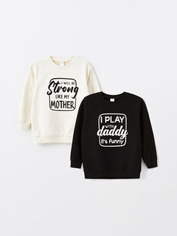 Bisiklet Yaka Uzun Kollu Bask?l? Erkek Bebek Sweatshirt 2li