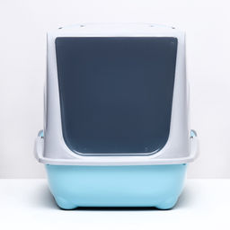 Туалет-домик для кошек закрытый с дверцей 43×32×33 см, бирюзово-серый