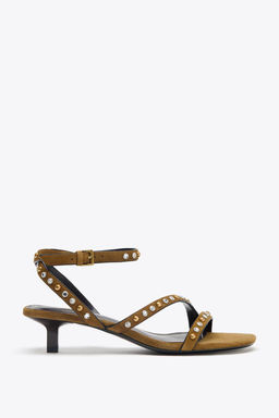 SPLIT SUEDE STUDDED KITTEN HEEL SANDALS - Zara фото 2