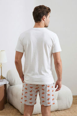 Ekru Regular Fit Yengec Bask?l? Pamuklu Pijama Tak?m? TMNSS26PT00020 - Trendyolmilla фото 6
