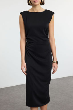 TRENDYOLMILLA Kahverengi Leopar Desenli Duz Kesim Vatkal? Dokuma Elbise TWOAW25EL00361 фото 14