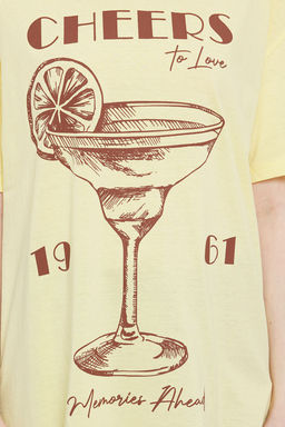 TRENDYOLMILLA Ac?k Sar? Bask?l? Oversize/Genis Kal?p Orme T-shirt TWOSS25TS00103 фото 3