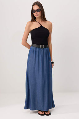 Mavi Dokumlu %100 Tencel Ince Kumas Maxi Denim Etek TWOSS26ET00205 - Trendyolmilla фото 2