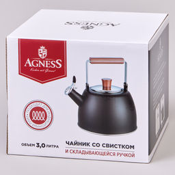 ЧАЙНИК AGNESS 3,0 Л СО СВИСТКОМ И СКЛАДЫВАЮЩЕЙСЯ РУЧКОЙ, ИНДУКЦИОННОЕ КАПСУЛЬНОЕ ДНО  фото 2