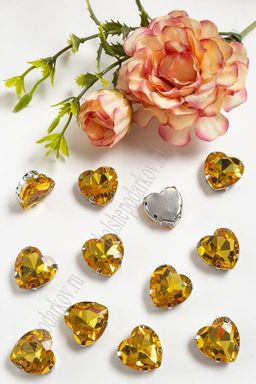 Стразы пришивные 16 мм "Сердечко" (10 шт) SF-3715, золото №14