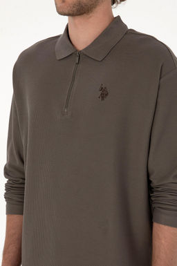 Erkek Comfort Fit Yar_m Fermuarl_ Vizon Sweatshirt