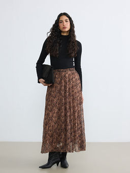 Beli Lastikli Desenli Pileli Etek