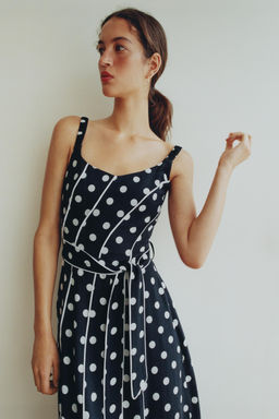 VESTIDO MIDI LUNARES CINTUR?N / Marino / Blanco - Zara фото 9