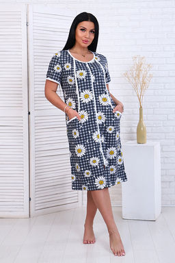 Халат женский на молнии с карманами, ромашка, серый (893-1) - Плиона фото 2