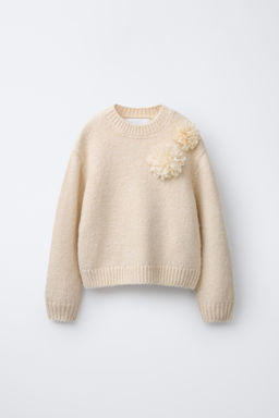 KNIT SWEATER WITH ORGANZA FLOWERS