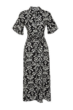 Siyah Kusakl? Y?rtmacl? Cicek Desenli Midi Dokuma Gomlek Elbise TWOSS20EL2822 - Trendyolmilla фото 7