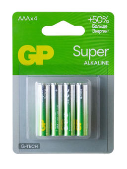 Батарейка алкалиновая GP Super, AAA, LR03-4BL, 1.5 В, блистер, 4 шт.