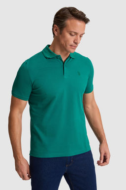 Erkek Koyu Ye_il Regular Fit Polo Yaka Basic Ti__rt