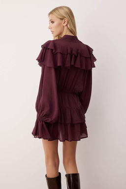 Bordo F?rf?r Detayl? Boho K?sa / Mini Dokuma Elbise TWOAW26EL00309