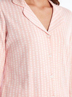 G?mlek Yaka Desenli Kad?n Pijama Tak?m?