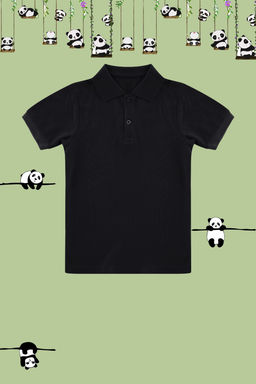 Siyah Unisex %100 Pamuk Basic Polo Yaka Regular/Normal Kal?p K?sa Kol Orme T-Shirt TKDSS24TS00024