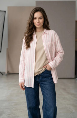 K13603 Рубашка OVER SIZE (хлопок) РОЗОВЫЙ