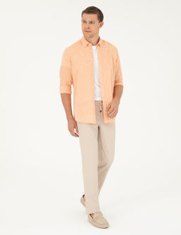 Оранжевая рубашка узкого кроя из смесового льна