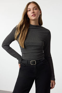 Antrasit Dik Yaka Buzgu/Drape Detayl? Regular/Normal Kal?p Orme Bluz TWOAW25BZ00221